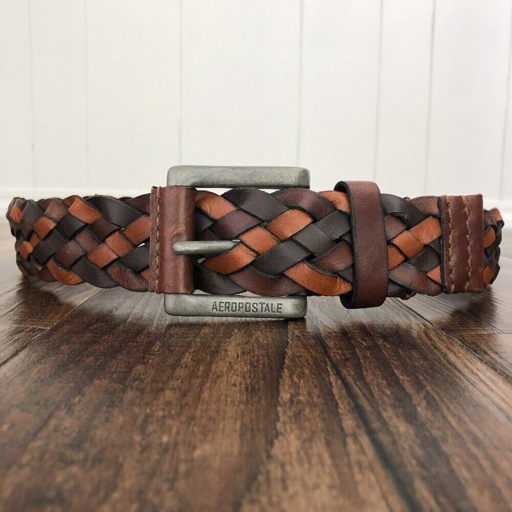 Aeropostale Y2K Belt Woven Leather Thick Rugged Streetwear Men Size Medium Brown